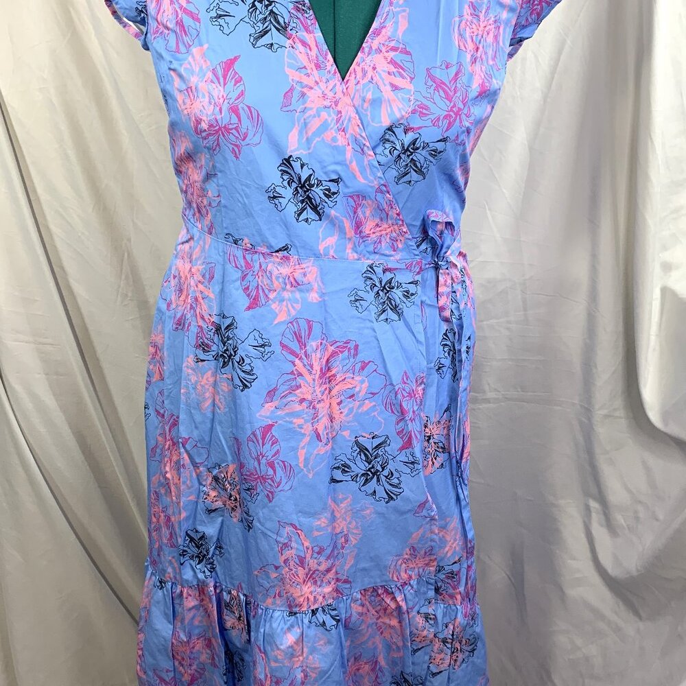 Neiman Marcus Blue Muli-Floral Wrap Dress Size SMALL